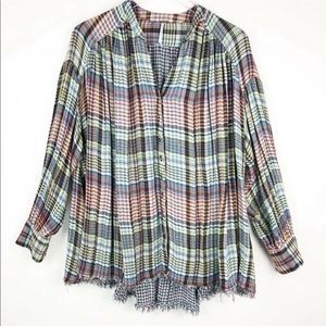 Free People Top Oversized Flannel Tunic Button-up